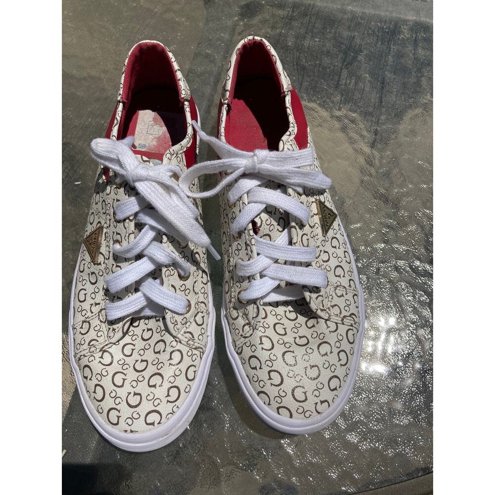 Guess WOMEN'S SIGNATURE LOGO LEATHER PRINTED SNEAKERS SHOES 10